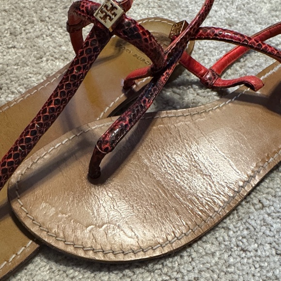 Tory Burch Red Alfie Watersnake Sandals - Picture 2 of 5